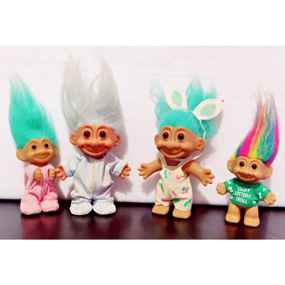 Vintage LOT Russ Troll Dolls Lot Lucky, Bunny, Pajamas, Easter 4-Trolls
